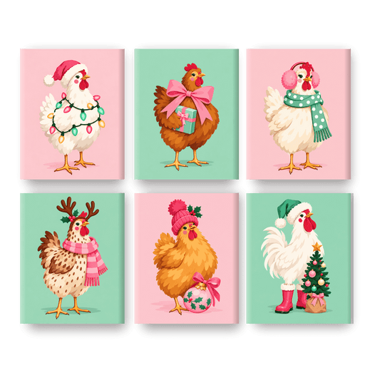 6 Mini-Gemälde | Der fröhliche Hühnerstall Set