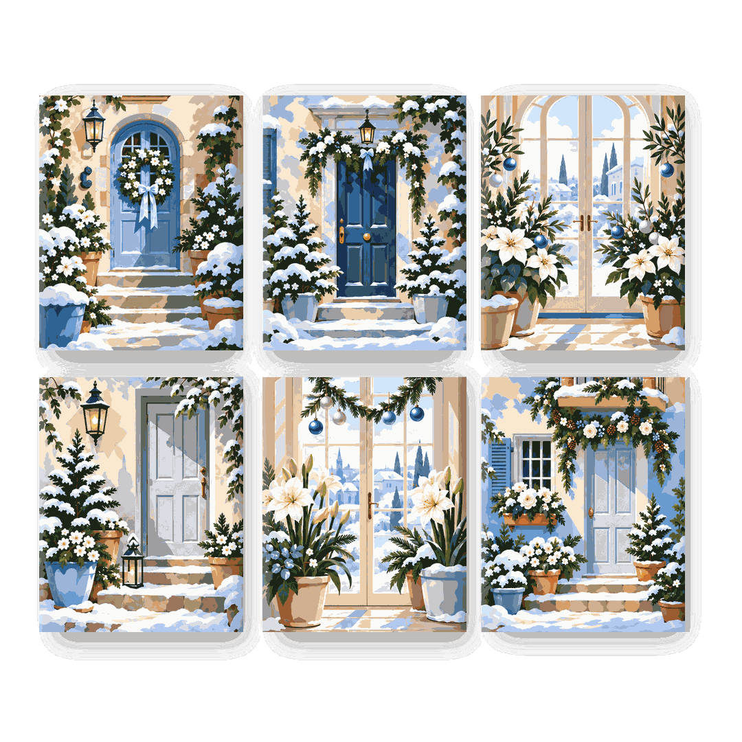6 Mini-Gemälde | Winterliche Türträume Set