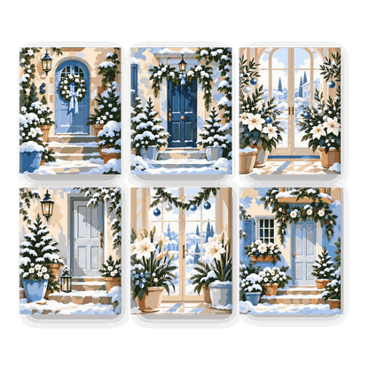 6 Mini-Gemälde | Winterliche Türträume Set