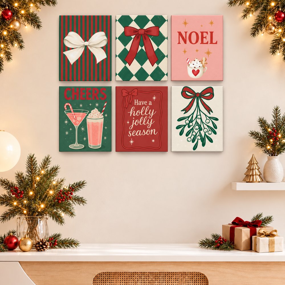 12 Mini-Gemälde | Weihnachtsschleifen & Streifen Bundle