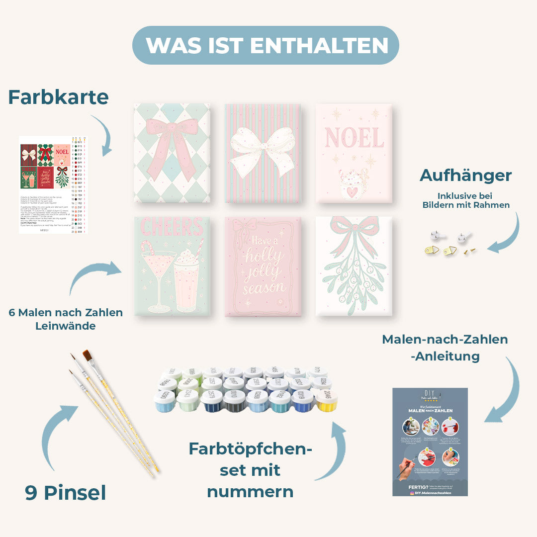 Malen nach Zahlen – 6 Mini-Gemälde | Frohe Weihnachten-Set