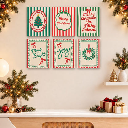 12 Mini-Gemälde | Weihnachtsschleifen & Streifen Bundle