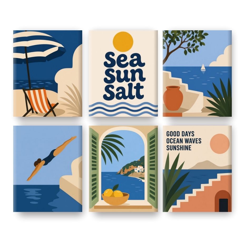 6 Mini-Gemälde | Sonne, Meer & Salz-Set