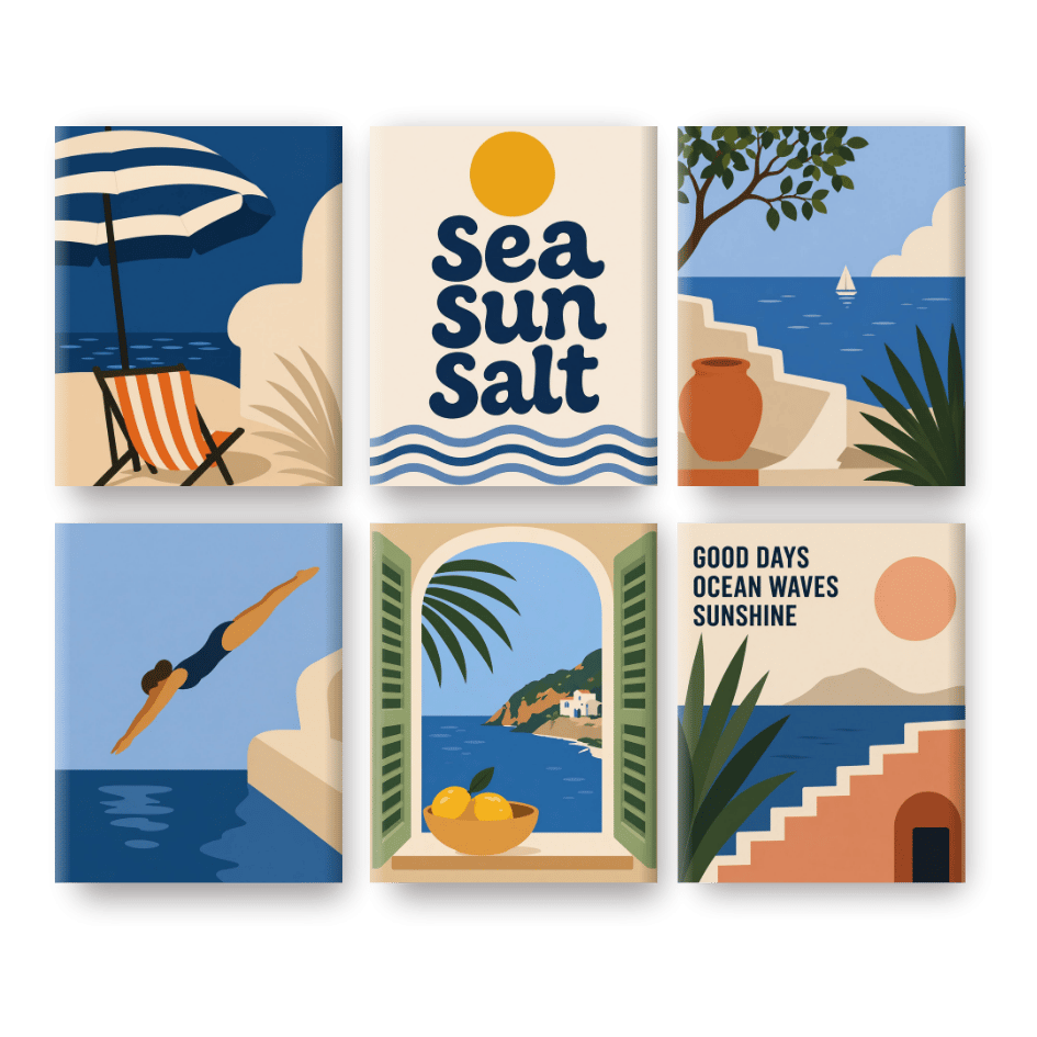 6 Mini-Gemälde | Sonne, Meer & Salz-Set - Malen nach Zahlen