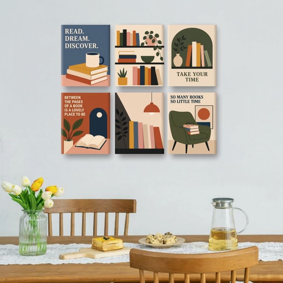 6 Mini-Gemälde | Bücher-Set
