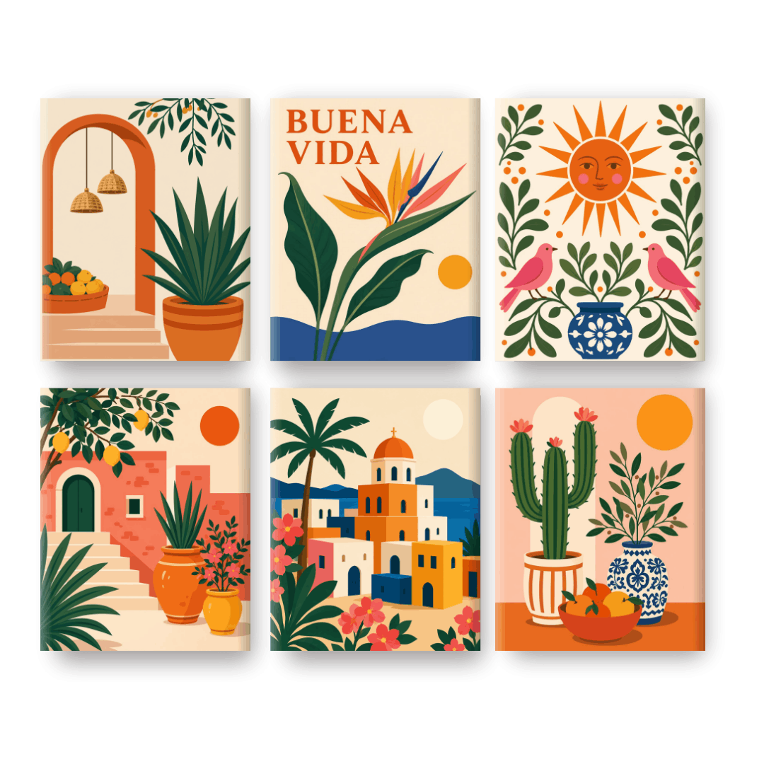 6 Mini-Gemälde | Mediterraner Sonnenschein Set - Malen nach Zahlen