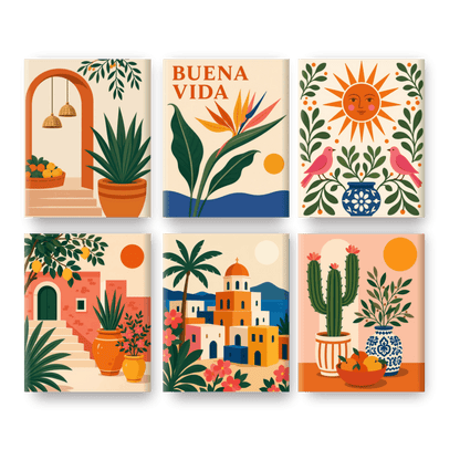 6 Mini-Gemälde | Mediterraner Sonnenschein Set - Malen nach Zahlen