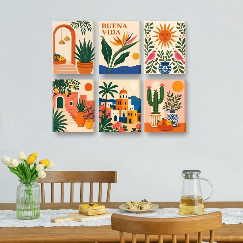 6 Mini-Gemälde | Mediterraner Sonnenschein Set