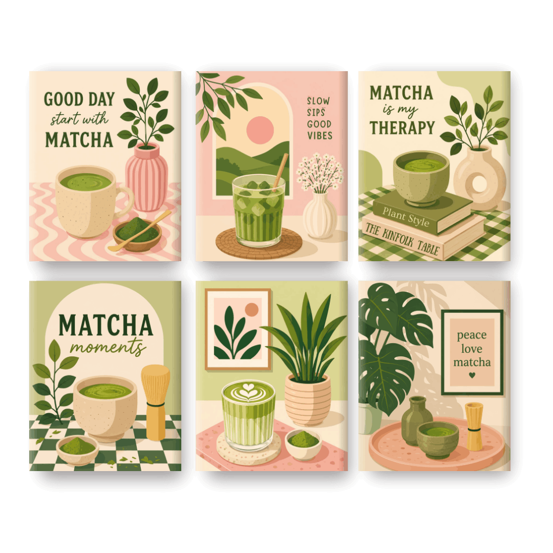 6 Mini-Gemälde | Matcha Therapie Set - Malen nach Zahlen