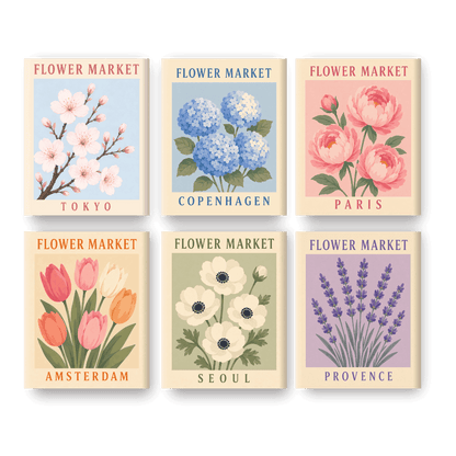 6 Mini-Gemälde | Schöner Blumenmarkt Set - Malen nach Zahlen