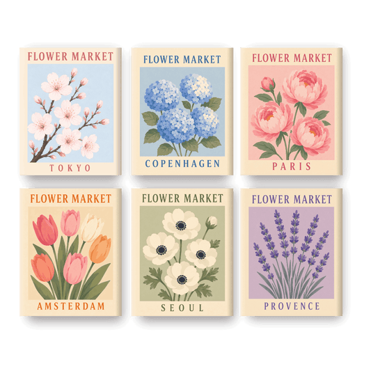 6 Mini-Gemälde | Schöner Blumenmarkt Set - Malen nach Zahlen