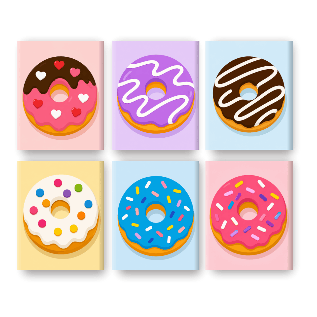 6 Mini-Gemälde | Donut Party Set - Malen nach Zahlen