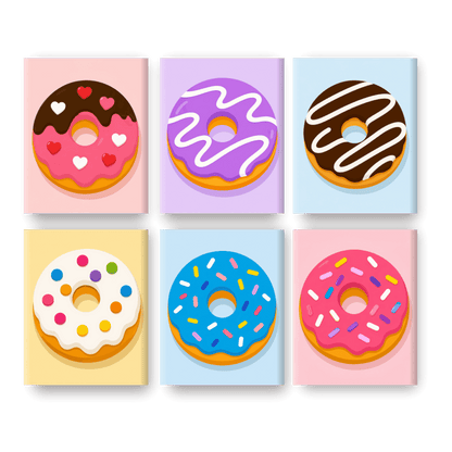 6 Mini-Gemälde | Donut Party Set - Malen nach Zahlen