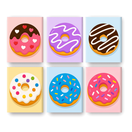6 Mini-Gemälde | Donut Party Set - Malen nach Zahlen