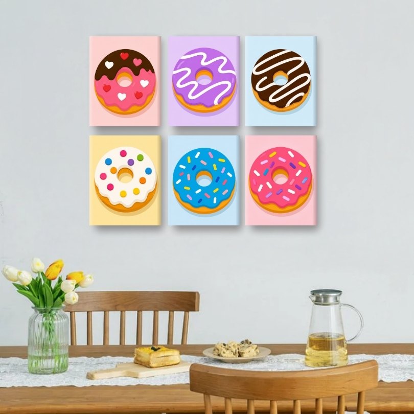 6 Mini-Gemälde | Donut Party Set