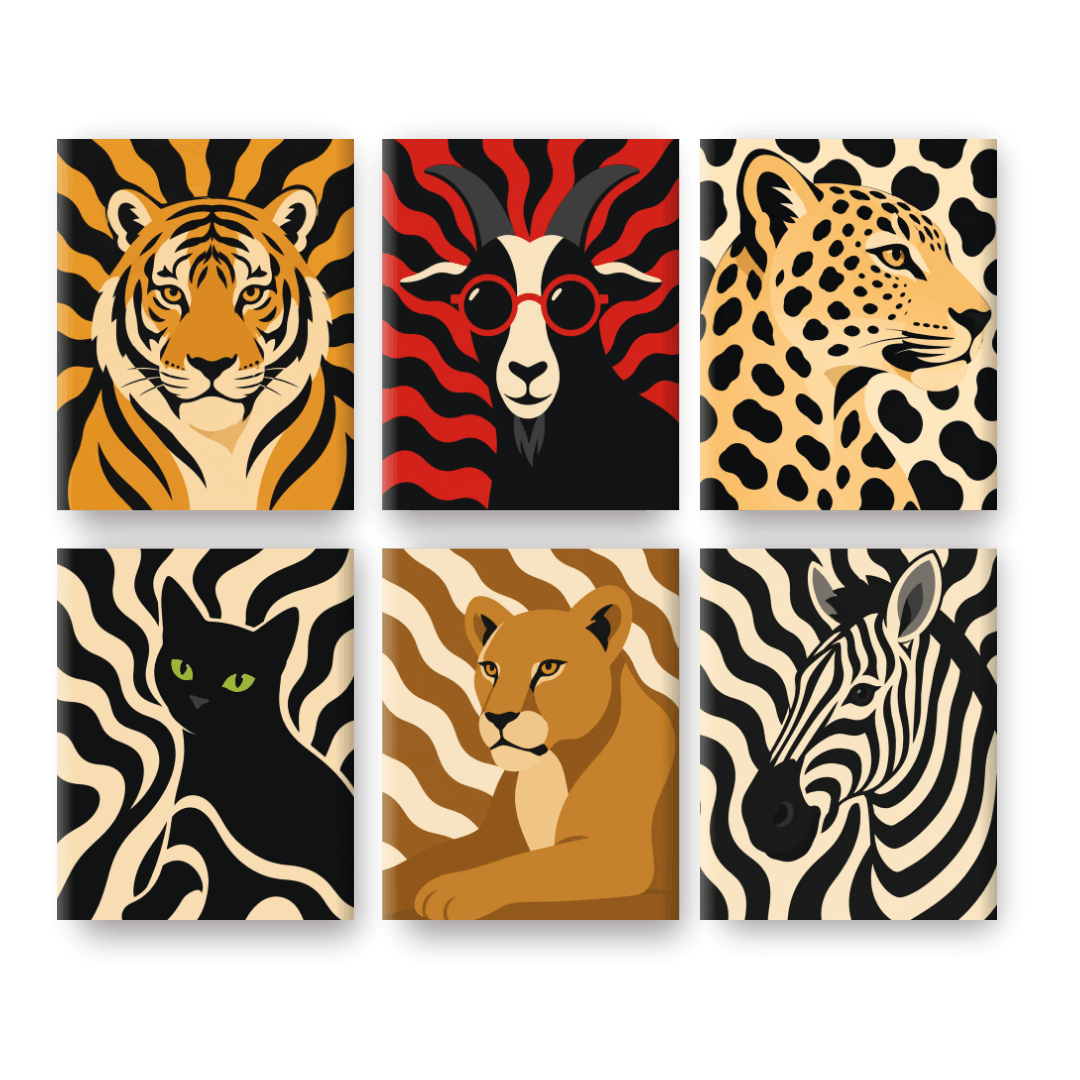 6 Mini-Gemälde | Muster Zoo Set - Malen nach Zahlen