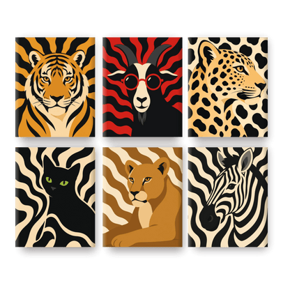 6 Mini-Gemälde | Muster Zoo Set - Malen nach Zahlen