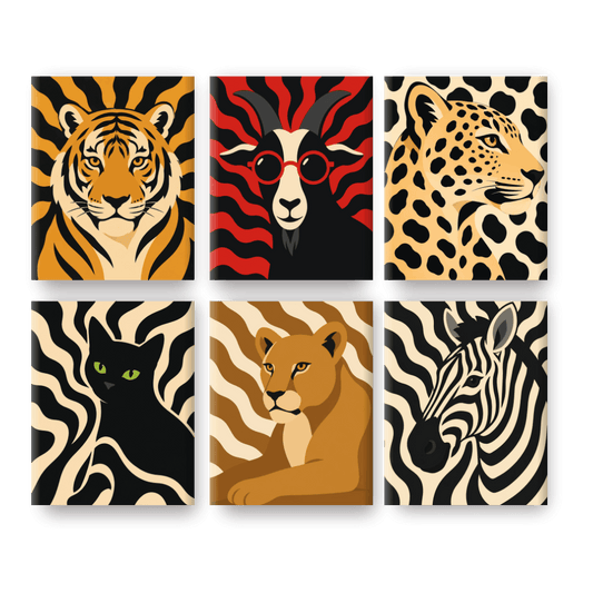 6 Mini-Gemälde | Muster Zoo Set - Malen nach Zahlen