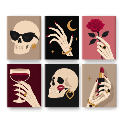 6 Mini-Gemälde | Gothic Glam Set - Malen nach Zahlen
