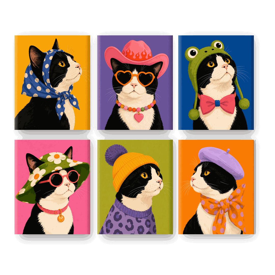 6 Mini-Gemälde | Schicke Katze Set - Malen nach Zahlen