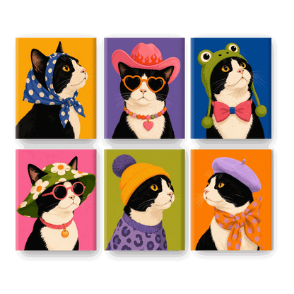 6 Mini-Gemälde | Schicke Katze Set - Malen nach Zahlen