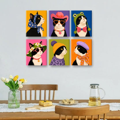 6 Mini-Gemälde | Schicke Katze Set
