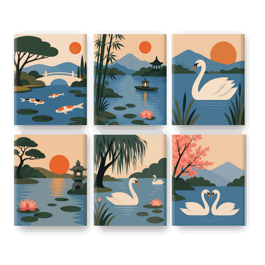 6 Mini-Gemälde | Koi Garten Set - Malen nach Zahlen