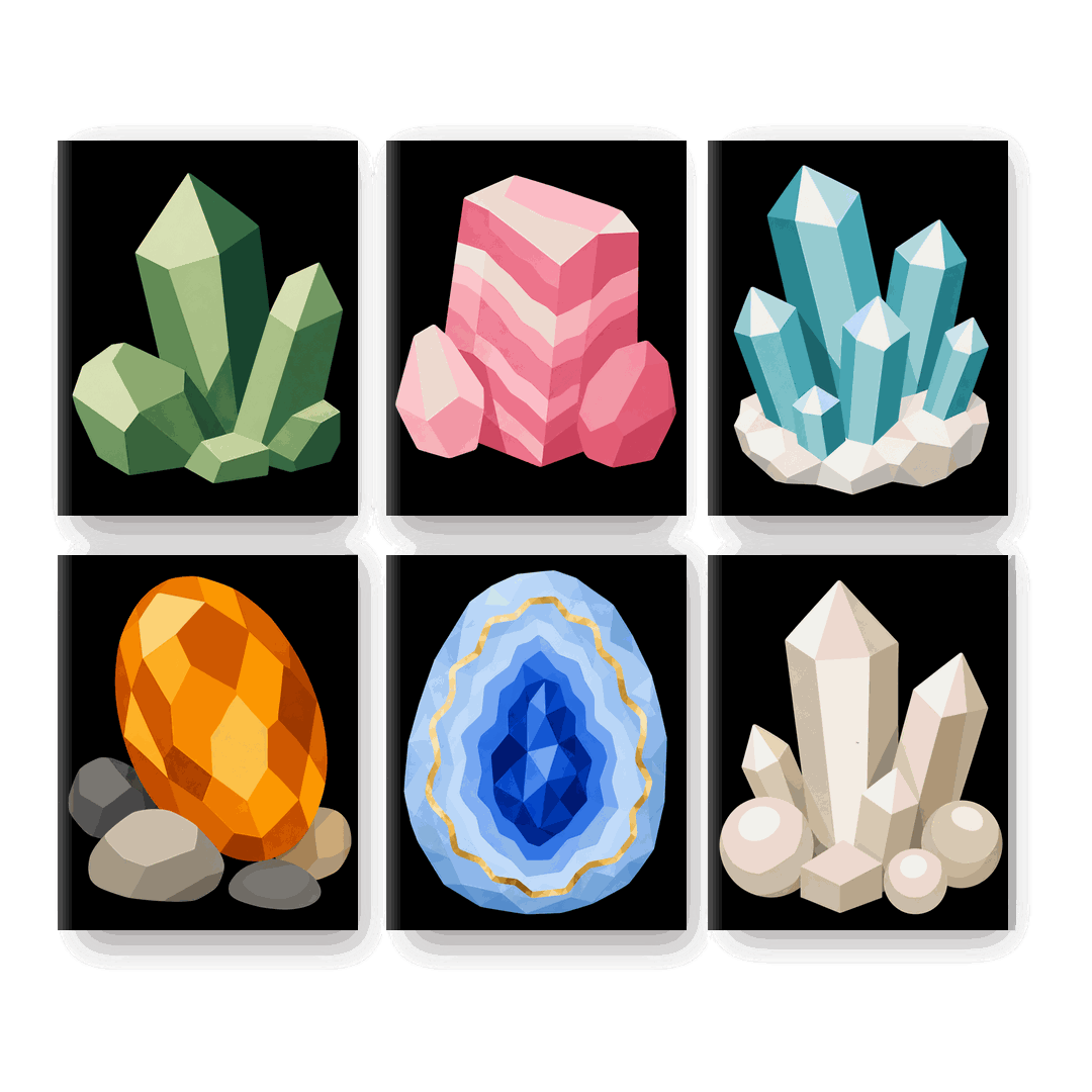 6 Mini-Gemälde | Kristalle Set - Malen nach Zahlen
