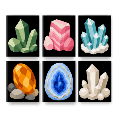 6 Mini-Gemälde | Kristalle Set - Malen nach Zahlen