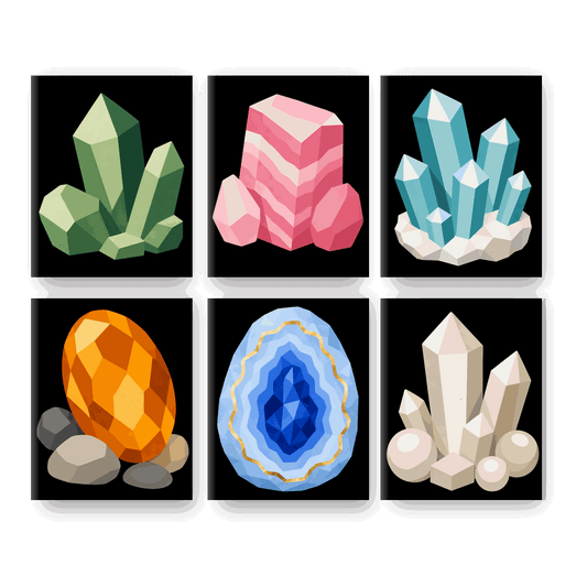 6 Mini-Gemälde | Kristalle Set - Malen nach Zahlen