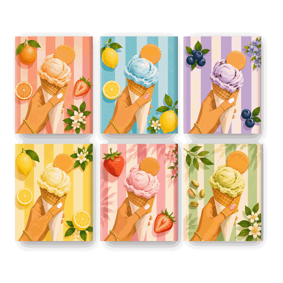 6 Mini-Gemälde | Gelato Set - Malen nach Zahlen