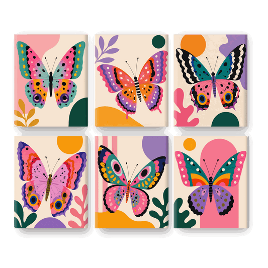 6 Mini-Gemälde | Regenbogen Schmetterling Set - Malen nach Zahlen
