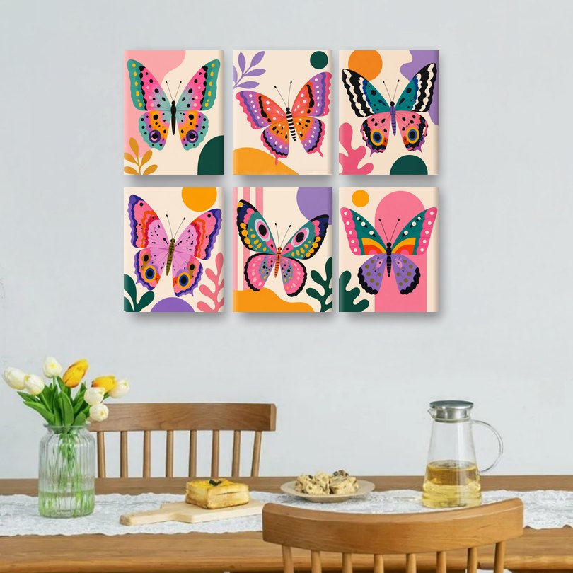 6 Mini-Gemälde | Regenbogen Schmetterling Set