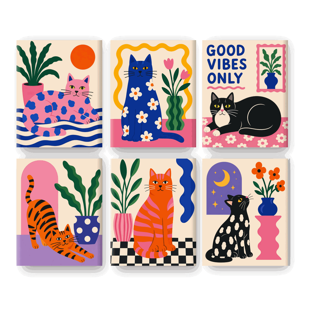 6 Mini-Gemälde | Pop Cat Set - Malen nach Zahlen