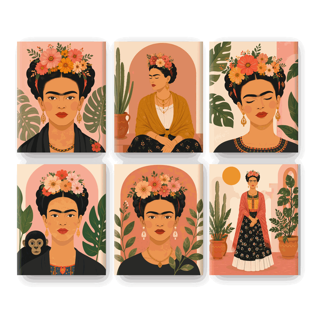 6 Mini-Gemälde | Frida Set - Malen nach Zahlen