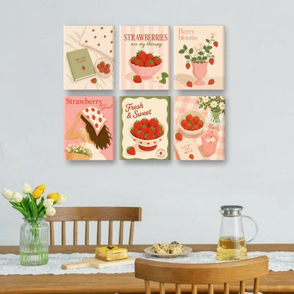 6 Mini-Gemälde | Erdbeergarten Set