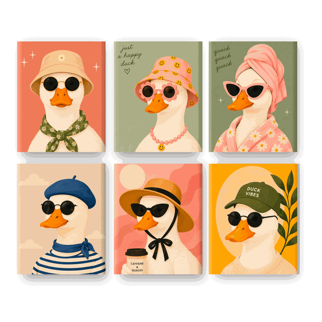 6 Mini-Gemälde | Funky Ente Set - Malen nach Zahlen