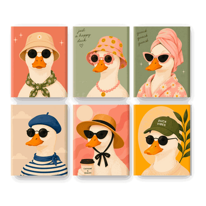 6 Mini-Gemälde | Funky Ente Set - Malen nach Zahlen