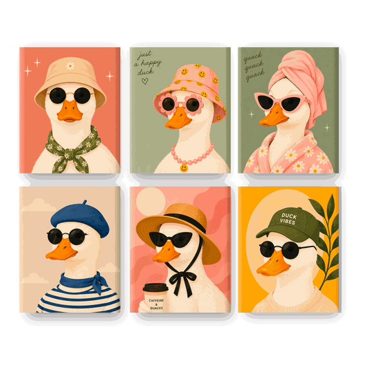 6 Mini-Gemälde | Funky Ente Set - Malen nach Zahlen