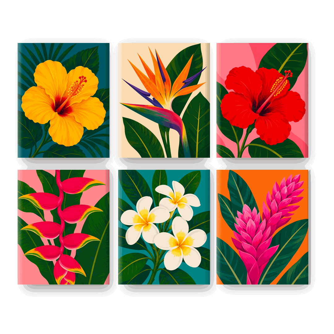 6 Mini-Gemälde | Hibiskus Set - Malen nach Zahlen
