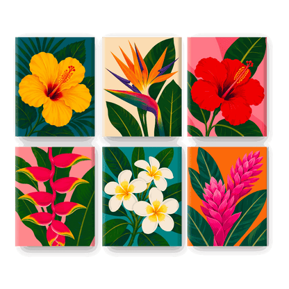 6 Mini-Gemälde | Hibiskus Set - Malen nach Zahlen