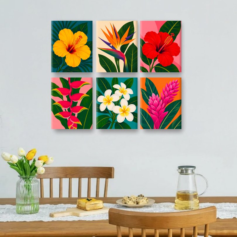 6 Mini-Gemälde | Hibiskus Set