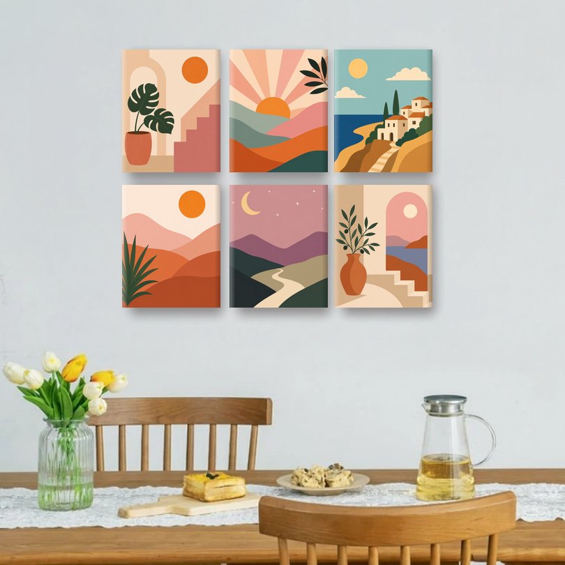 6 Mini-Gemälde | Monstera Zuhause Set
