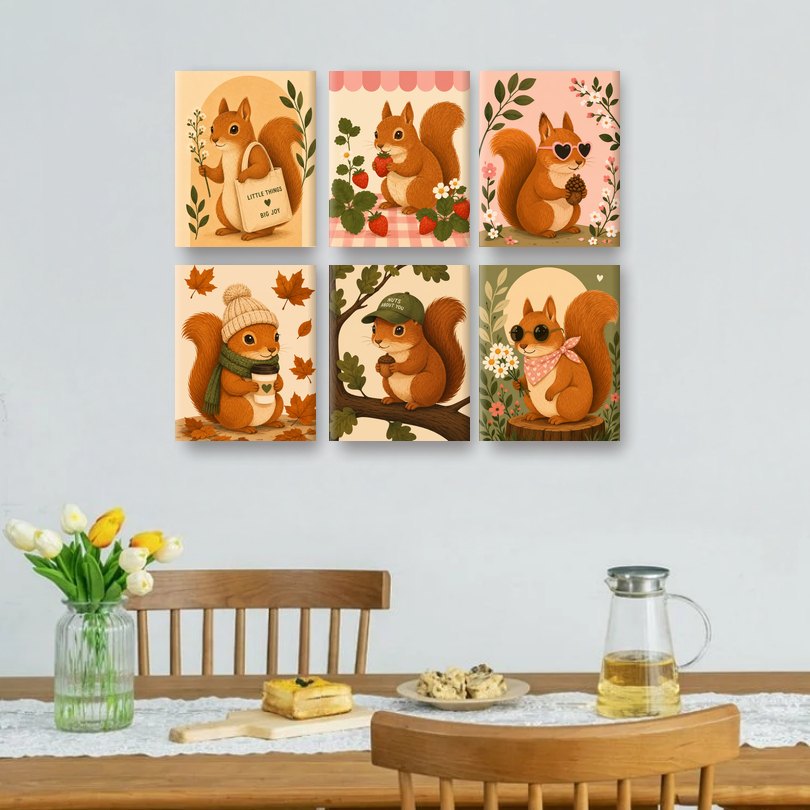 6 Mini-Gemälde | Kleines Eichhörnchen Set