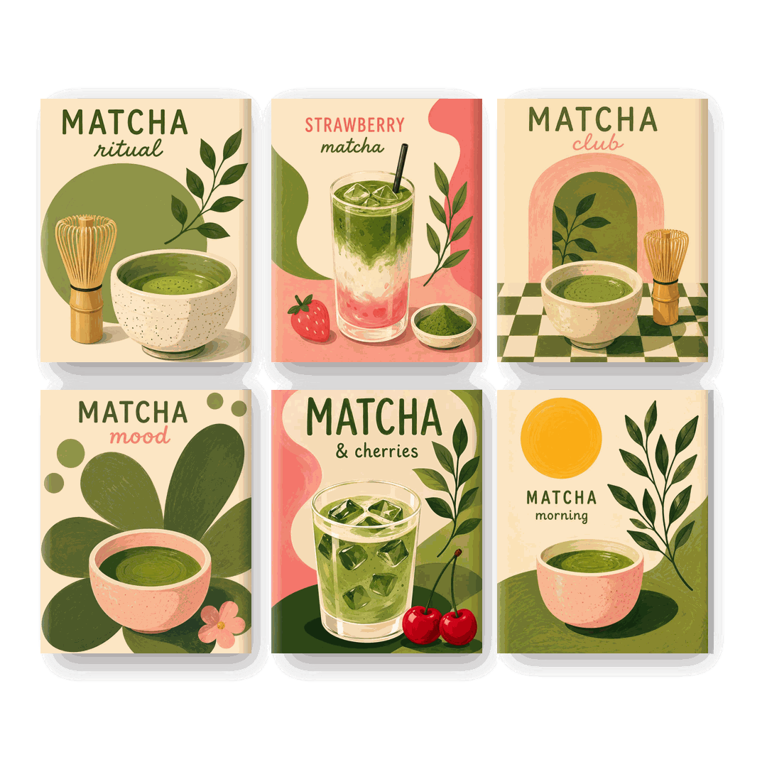 6 Mini-Gemälde | Matcha Ritual Set - Malen nach Zahlen