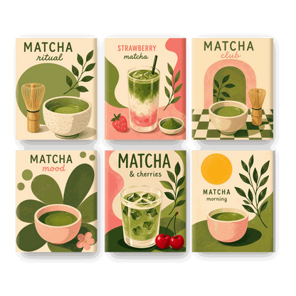 6 Mini-Gemälde | Matcha Ritual Set - Malen nach Zahlen