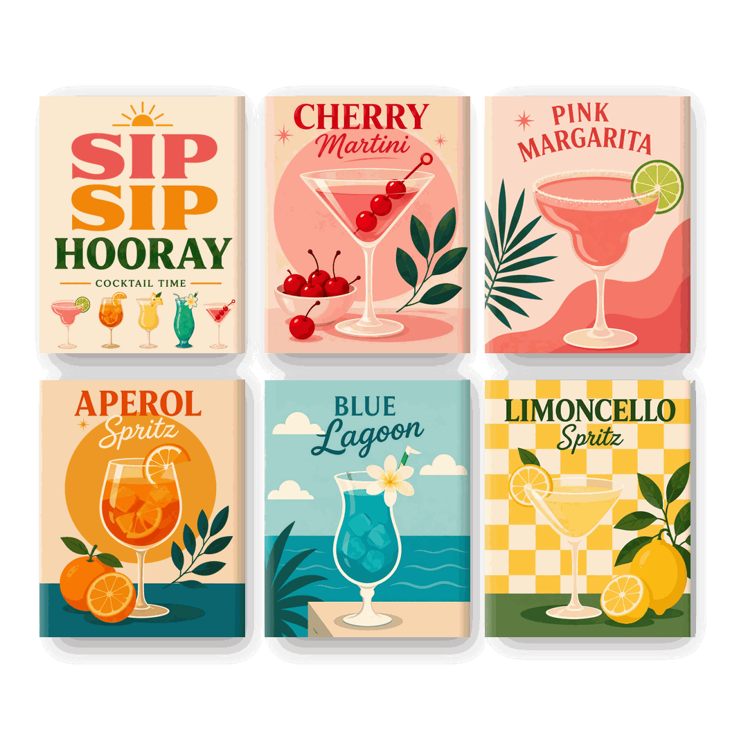 6 Mini-Gemälde | Sip Sip Hooray Set - Malen nach Zahlen