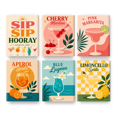 6 Mini-Gemälde | Sip Sip Hooray Set - Malen nach Zahlen