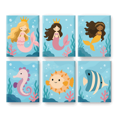 6 Mini-Gemälde | Unter dem Meer Freunde Set - Malen nach Zahlen
