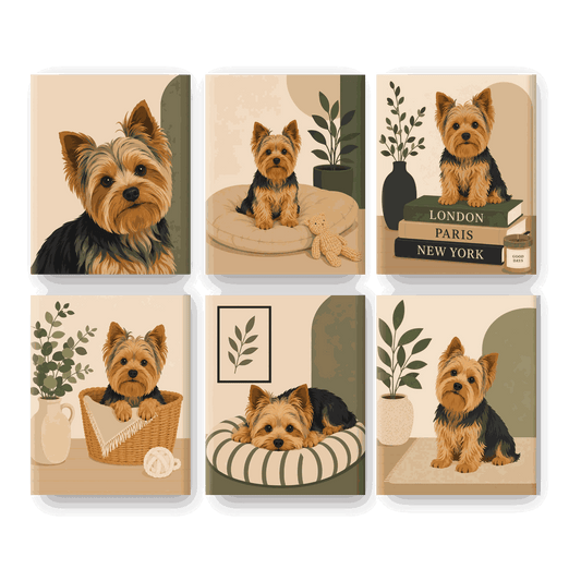 6 Mini-Gemälde | Yorkie Set - Malen nach Zahlen